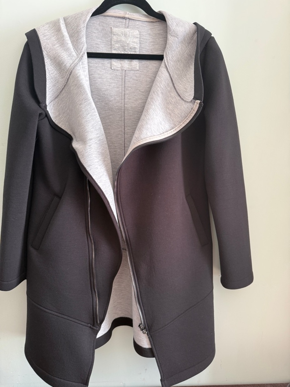 NWOT Black Hooded Jacket with Light Gray Lining